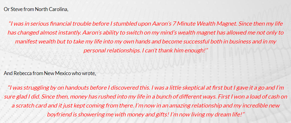 7 Minute Wealth Magnet Customer Testimonials